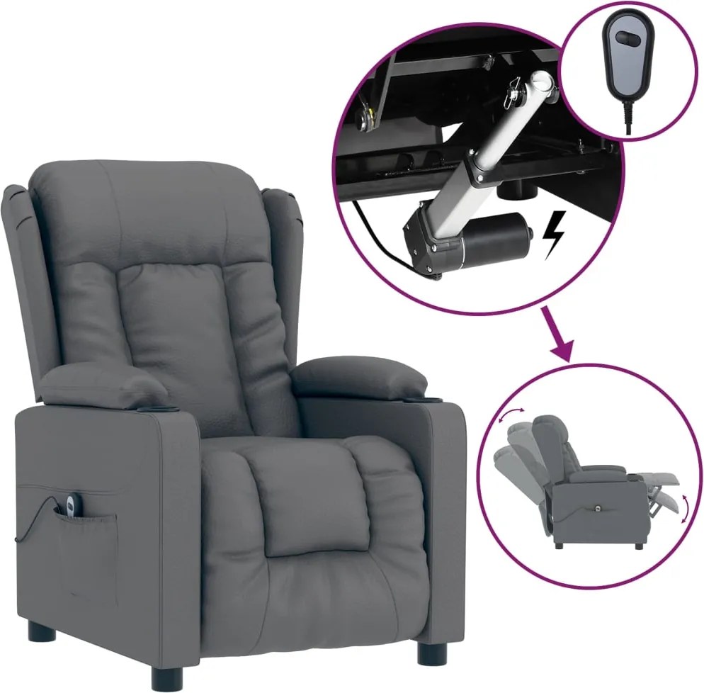 vidaXL Fotoliu rabatabil electric, gri, piele ecologică