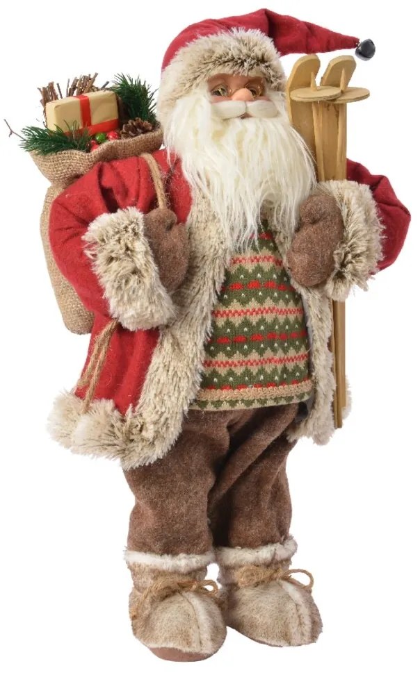 Decoratiune Mos Craciun Country style, Decoris Santa, 45 cm, poliester, multicolor