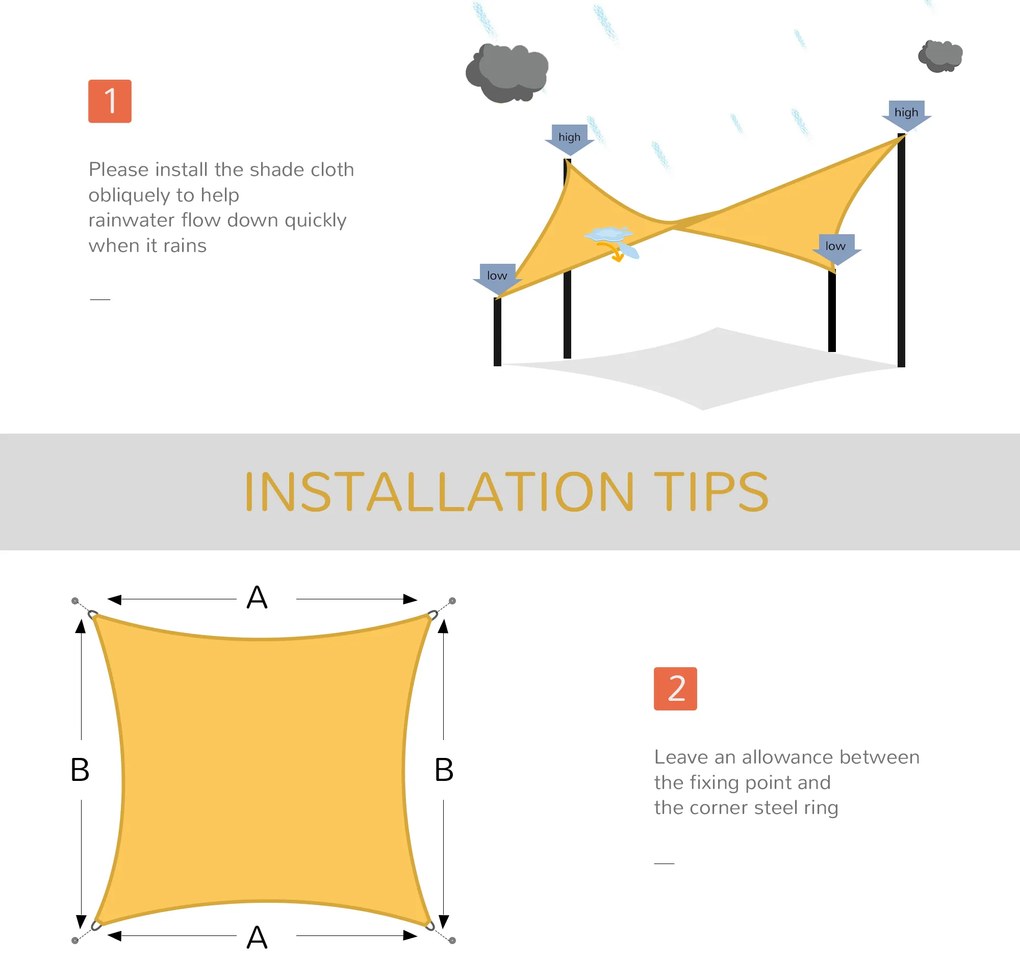 Outsunny Voal de umbrire Panza Solara rectangulara 6L x 4l m HDPE Galben | Aosom Romania