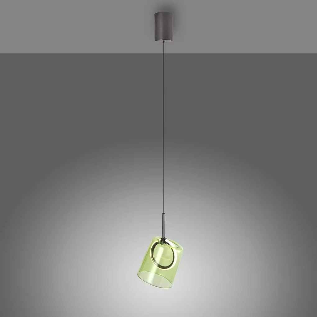 Pendul modern LED 3000K, inaltime reglabila, sticla, verde, Zula