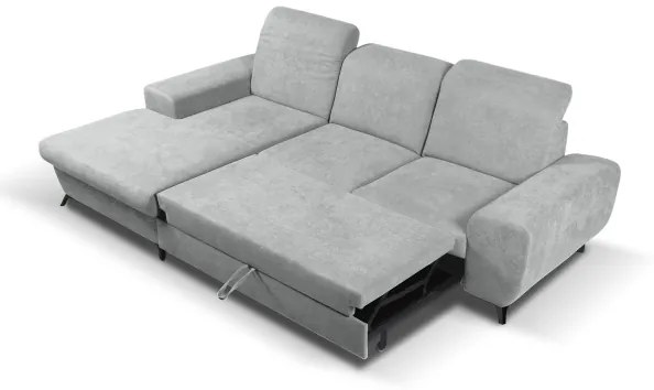 Colțar extensibil tapițat ALTA, cu spațiu de depozitare, formă L, orientare stânga, gri