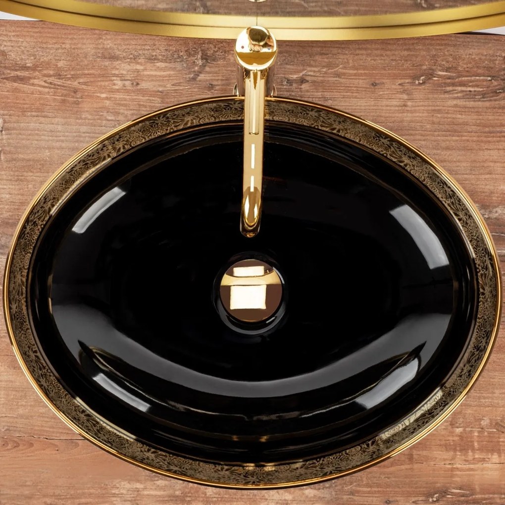 Lavoar Margot ceramica sanitara negru/auriu – 52 cm