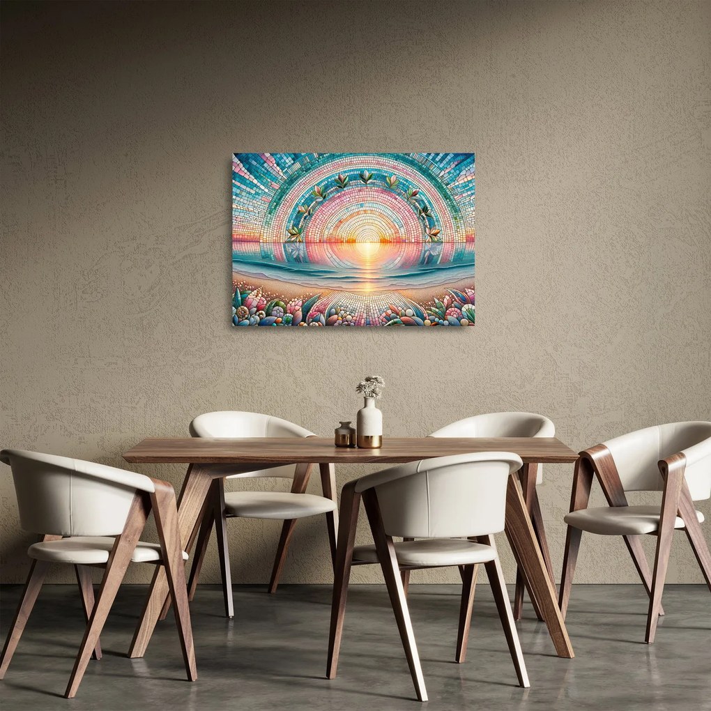 Tablou pe sticlă – Mozaic al soarelui la apus (70x50 cm)