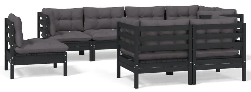 3096518 vidaXL Set mobilier de grădină cu perne 8 piese negru lemn masiv pin