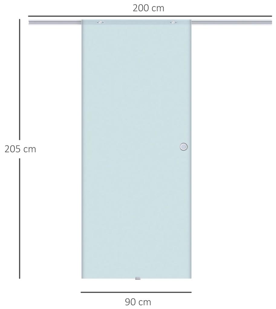 HOMCOM Ușă Glisantă Interioară din Sticlă Securizată, Sistem de Glisare cu Șină Aluminiu, 90x205x0.8cm | Aosom Romania