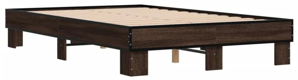845891 vidaXL Cadru de pat, stejar maro, 120x190 cm, lemn prelucrat și metal