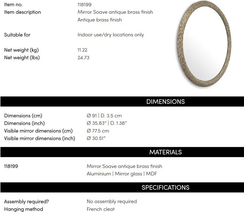 Oglinda decorativa design LUX Soave 91cm