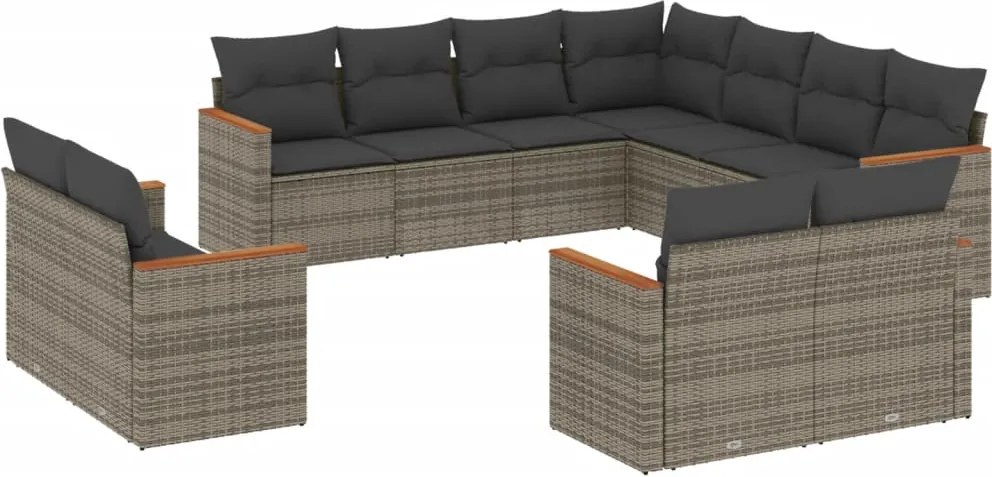 vidaXL Set canapele de grădină cu perne, 11 piese, gri, poliratan