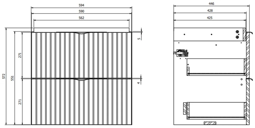 Set dulap baie suspendat 2 sertare lavoar inclus, 60 cm, casmir mat, Cersanit Tirso 600x450 mm, Casmir mat