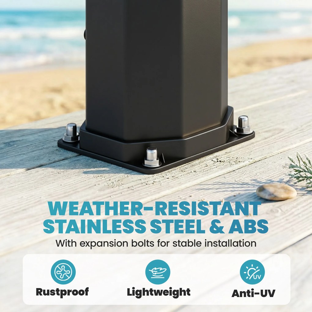 Outsunny Duș Solar Grădină 60L cu Cap de Duș, Duș de Mână, Robinet pentru Picioare și Temperatura Reglabilă Max. 60 °C pentru Piscină Negru | Aosom Romania