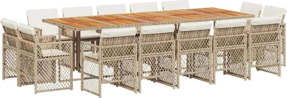 vidaXL Set mobilier de grădină cu perne, 15 piese, bej, poliratan