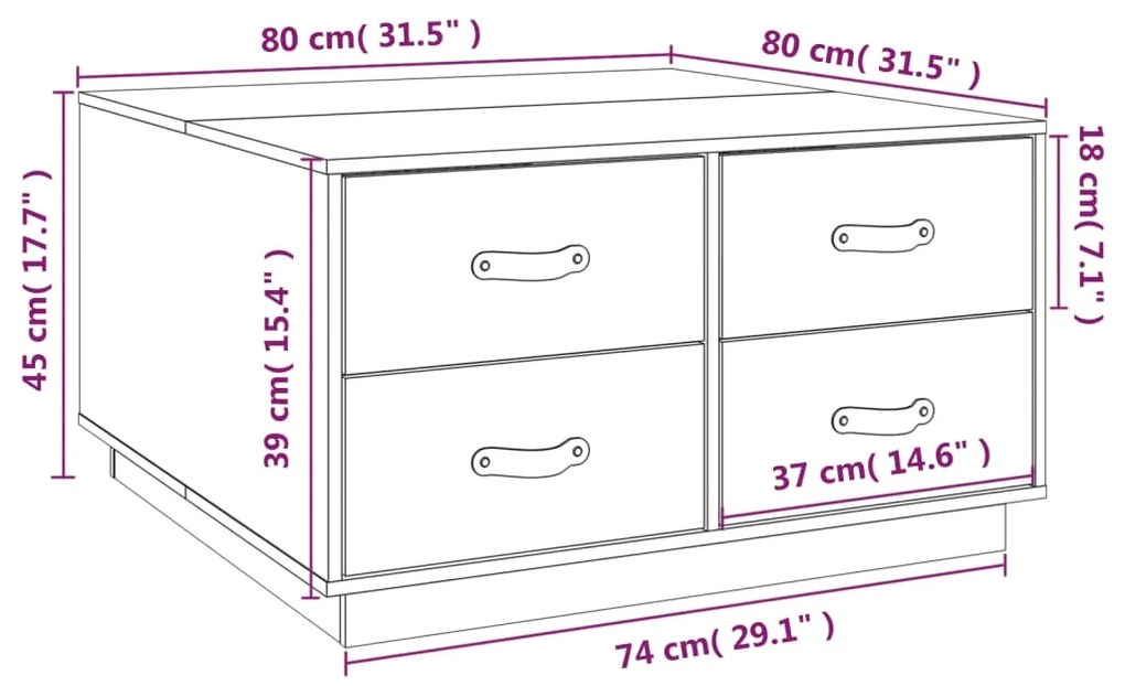 Masuta de cafea, alb, 80x80x45 cm, lemn masiv de pin 1, Alb