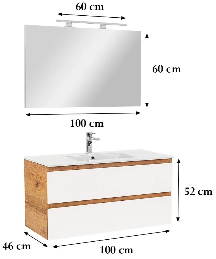Mobilier complet de baie Vario Forte 100 stejar-alb