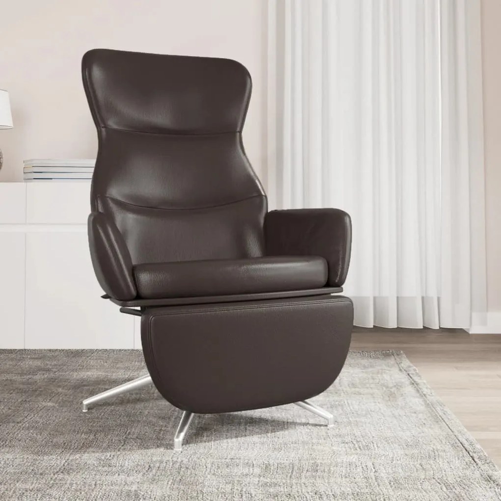 3097443 vidaXL Scaun de relaxare cu taburet, maro lucios, piele artificială