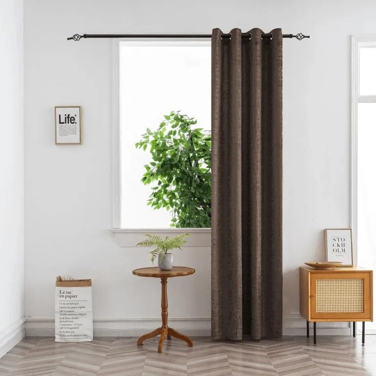Draperie opaca LOOM VELVET 140x250 cm, maro Agatat: Inele metalice