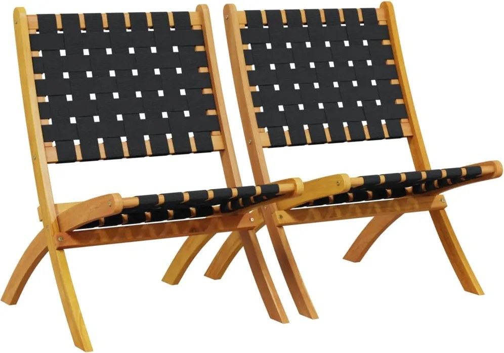vidaXL Scaune de grădină pliante 2 buc. negru lemn masiv acacia/textil
