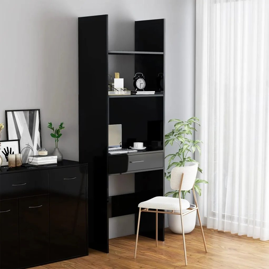 803432 vidaXL Bibliotecă, negru extralucios, 60x35x180 cm, lemn prelucrat