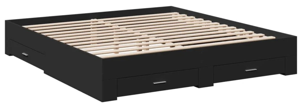 3280357 vidaXL Cadru de pat cu sertare negru 200x200 cm lemn prelucrat