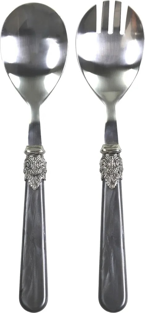 Set tacâmuri salată din oțel inoxidabil și acril, finisaj cărbune antichizat, L21 cm, Linas