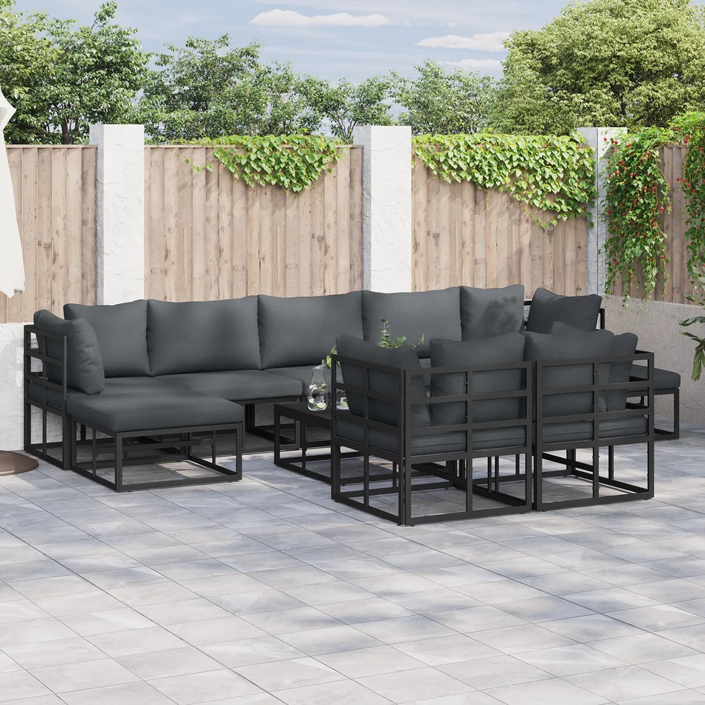 vidaXL Set de canapele pentru grădină 9 pcs Negru 353 x 141.5 x 71 cm