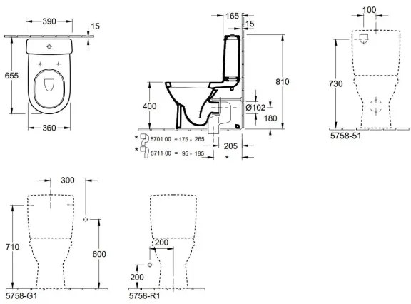 Villeroy & Boch O.NOVO - vas WC combinat din ceramică, alb, 56581001