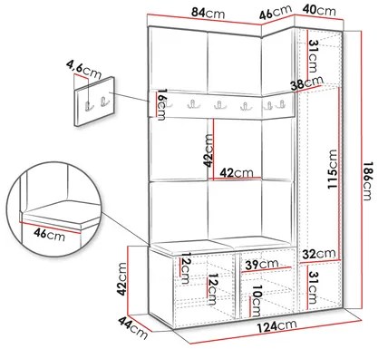 Mobilier hol Tovenaz X (Stejar artisan + Negru) (cu oglindă). 1104795