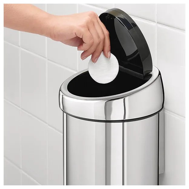 Cos de gunoi Brabantia Touch Bin 647210, 3 L, Deschidere lina si silentioasa, Montare pe perete, Otel inoxidabil lucios, Inox
