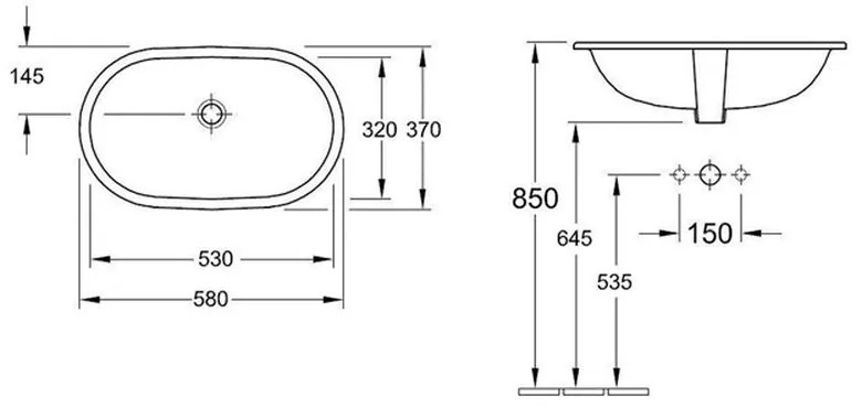 Lavoar baie incastrat alb lucios 58 cm, oval, Villeroy  Boch Novo 580x370 mm