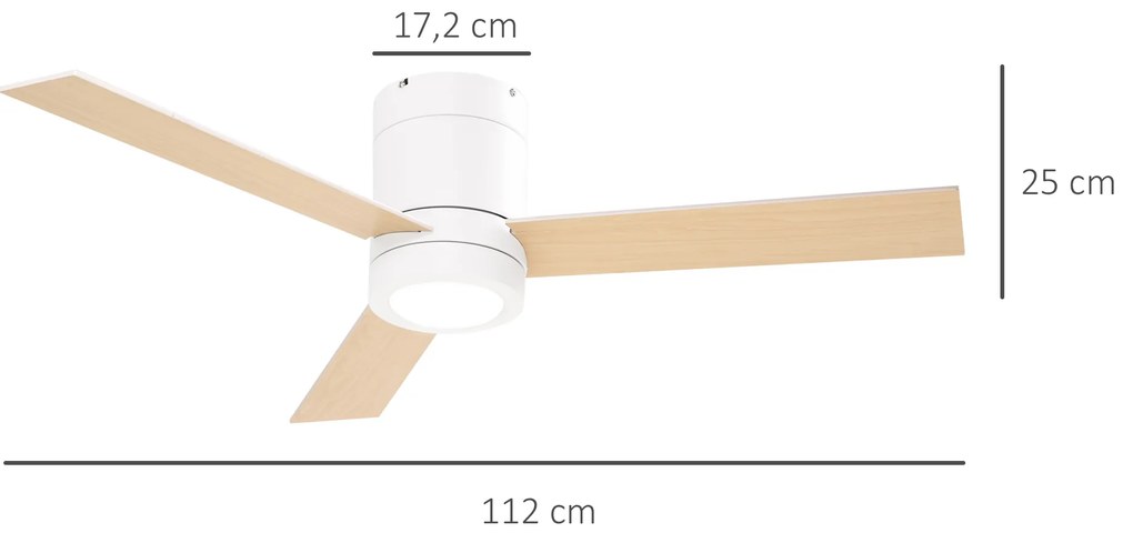 HOMCOM Ventilator de tavan 2 în 1 cu lumina LED 3 viteze silentios - telecomanda - diametru 112 cm, natural si alb | Aosom Romania