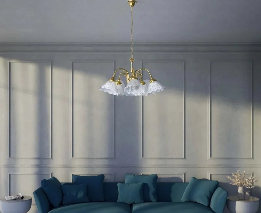 Candelabru 5 brate din alama si abajur ceramic Zefira