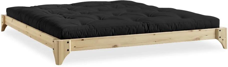 Pat dublu din lemn de pin cu saltea Karup Design Elan Comfort Mat Natural/Black, 160 x 200 cm