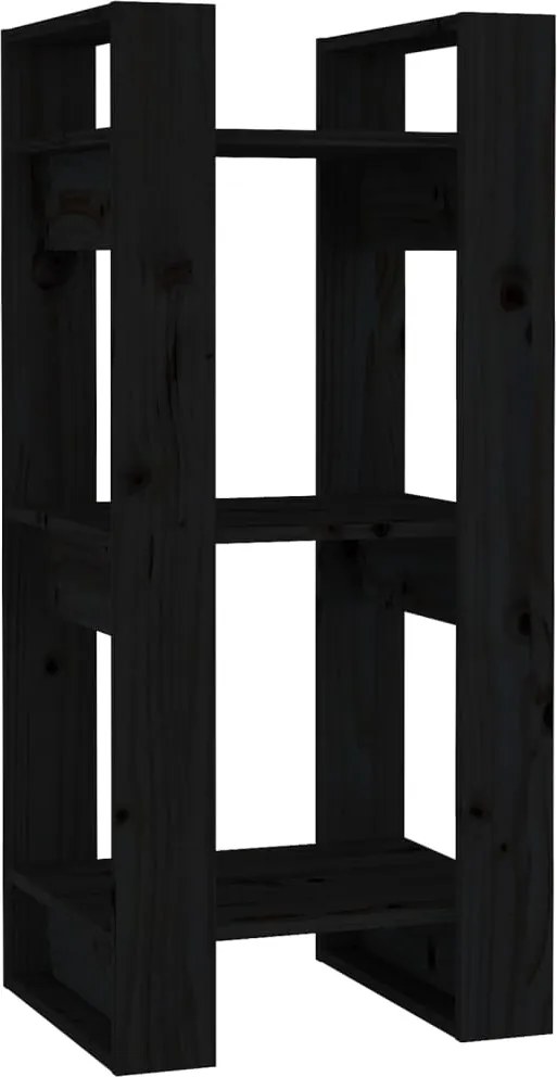 vidaXL Bibliotecă/Separator cameră, negru, 41x35x91 cm, lemn masiv pin