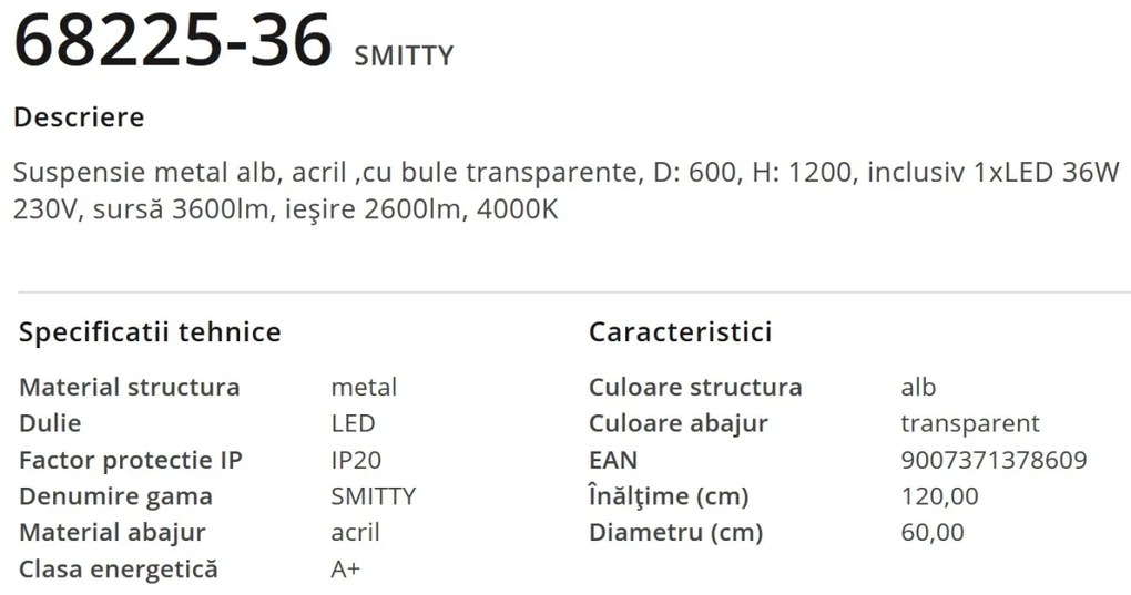 Lustra LED suspendata design modern SMITTY 36W 68225-36 GL