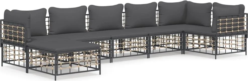 vidaXL Set mobilier de grădină cu perne, 7 piese, antracit, poliratan