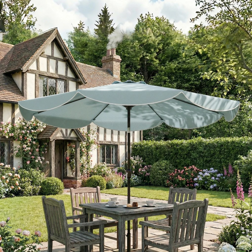 Outsunny Parasol de grădină exterior rotund înclinabil cu 3 poziții cu 8 spițe și faldon, Φ265 x 235 cm, Albastru | Aosom Romania