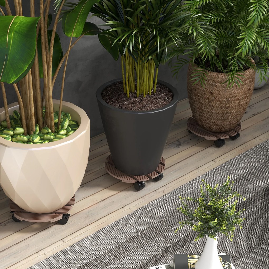 Outsunny Lot de 4 suporturi rotunde Ø30 cm pentru plante - suport pentru ghivece cu roți, interior și exterior | Aosom Romania