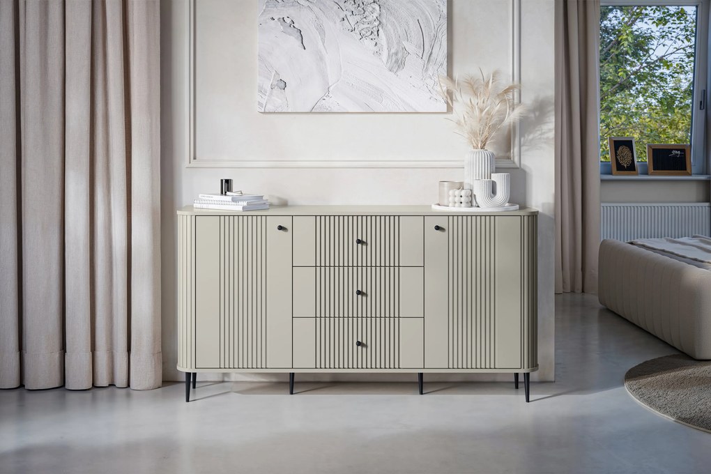 Comodă cu sertare pe picioare Vesper 160 cm - cașmir / picioare negre