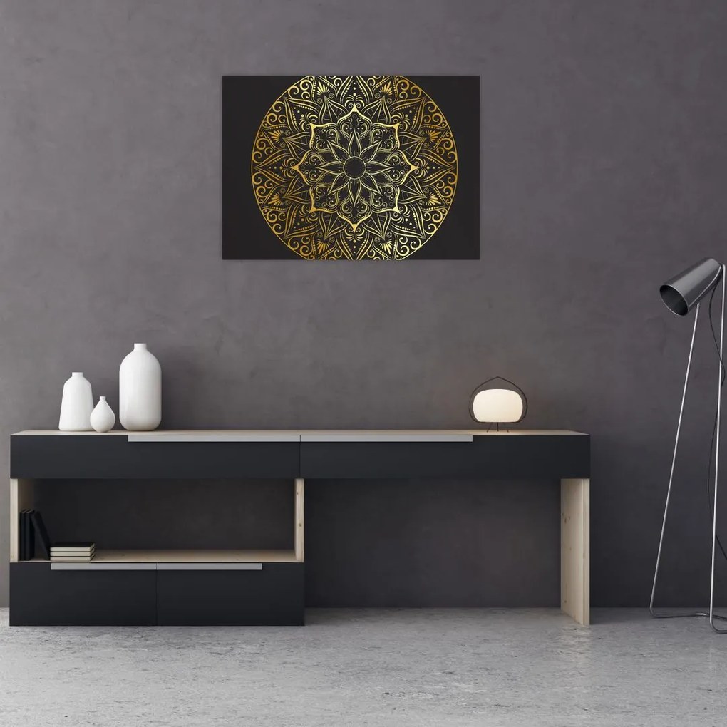 Tablou pe sticlă abstracției aurii (70x50 cm)