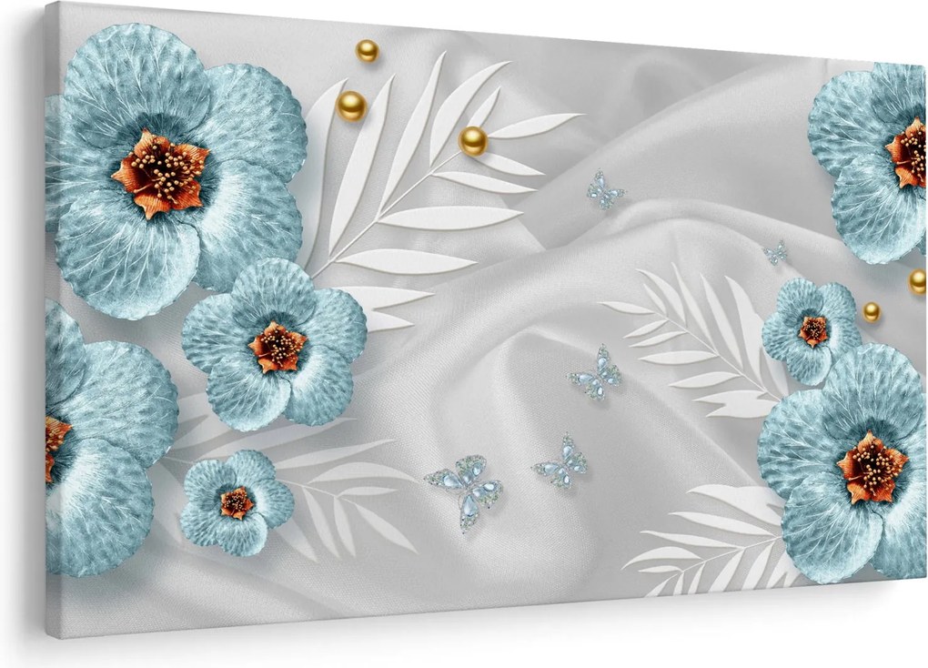 Tablou - 3D Flori albastre (90x60 cm)