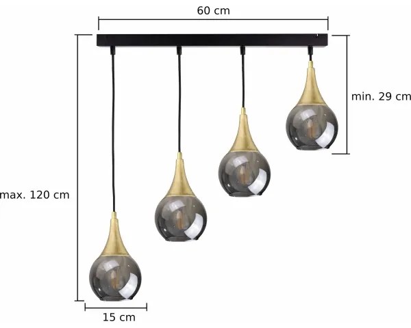 Lustră pe cablu LACRIMA SMOKY 4xE27/60W/230V
