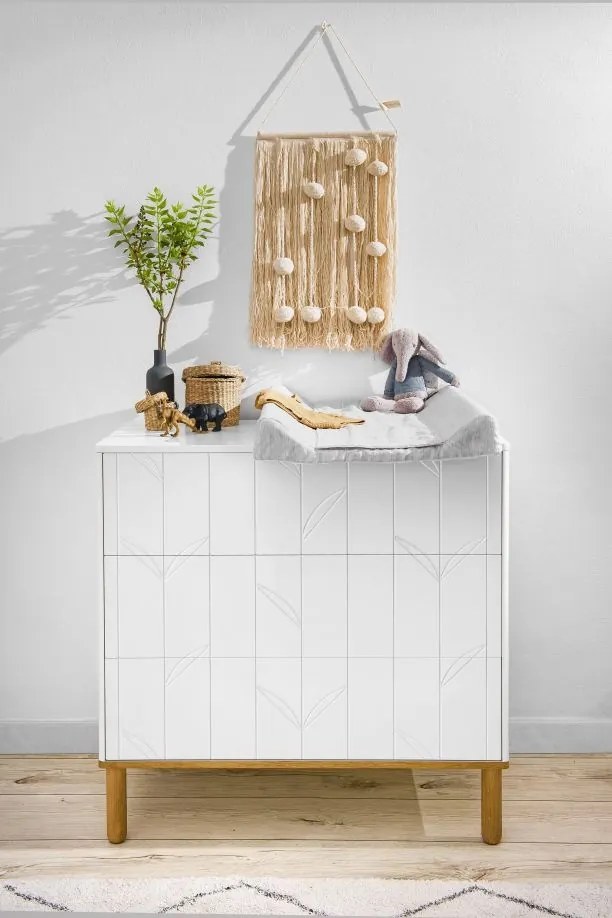 Comoda Toteme botanic alb/stejar cu 3 sertare L90 cm