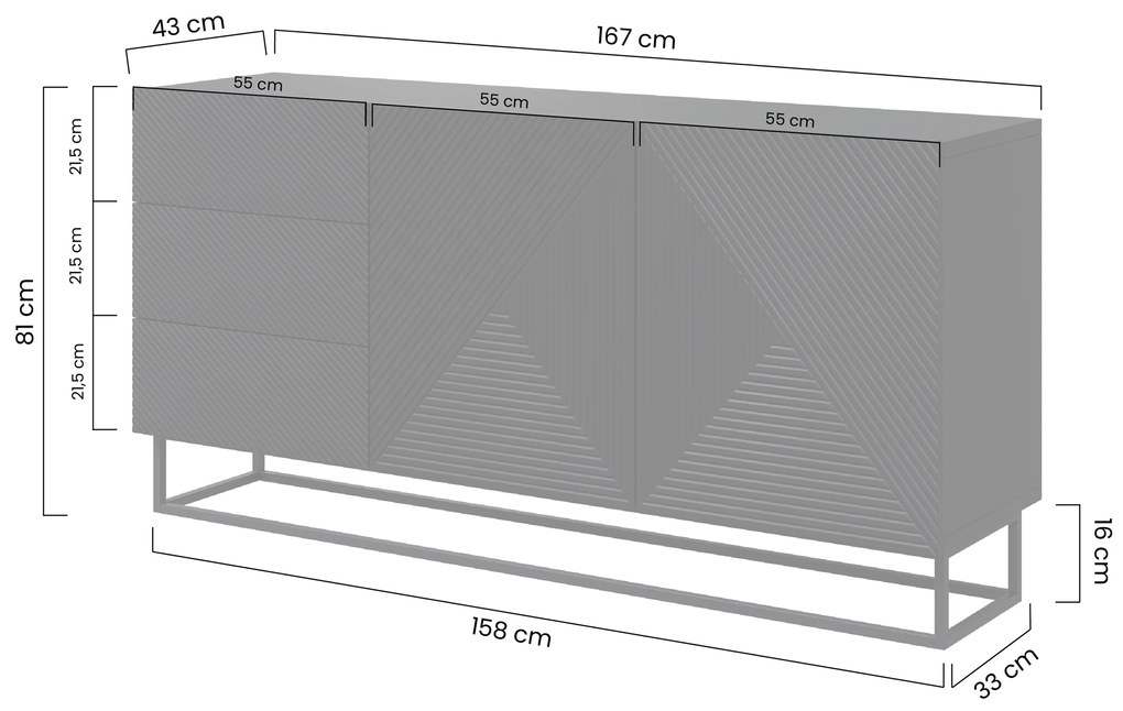 Comodă Asha 167 cm pe bază de metal - alb lucios