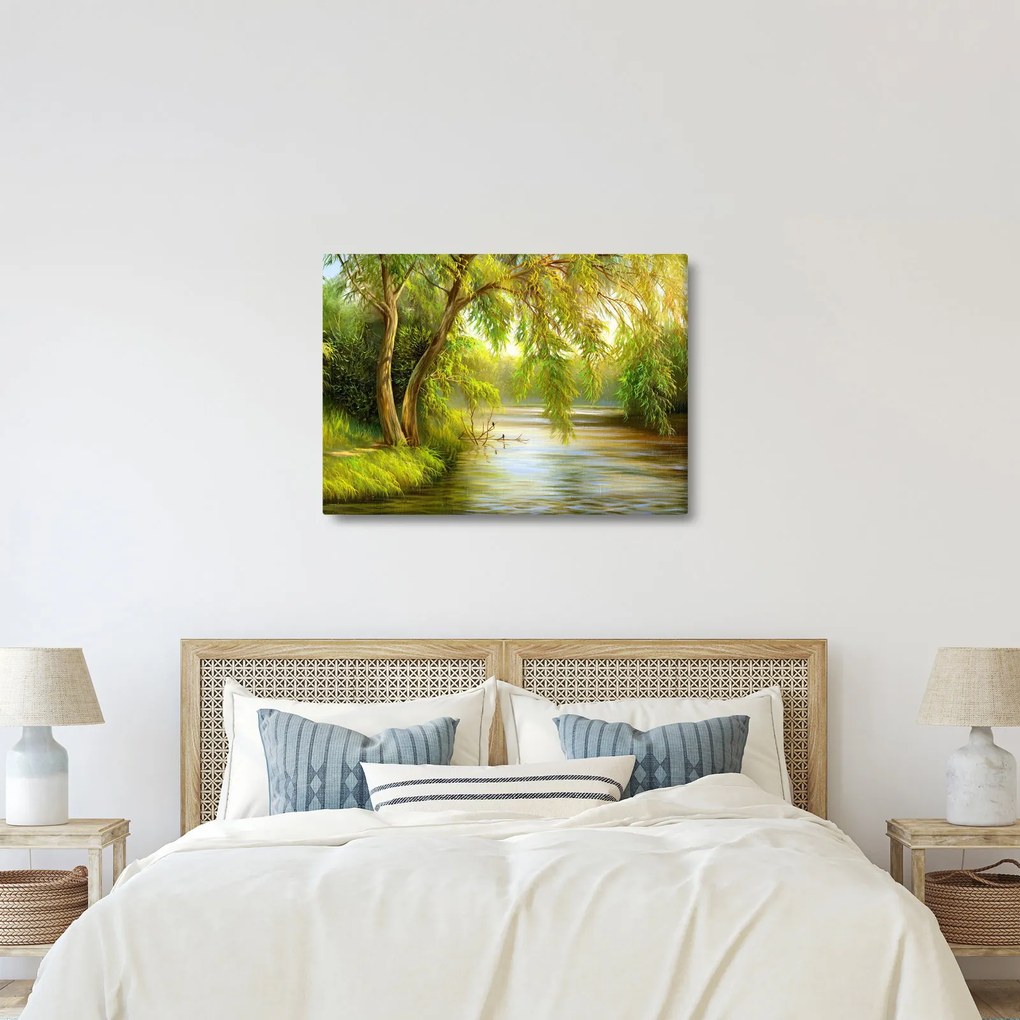 Tablou - Salcie lângă lac, pictură în ulei (70x50 cm)