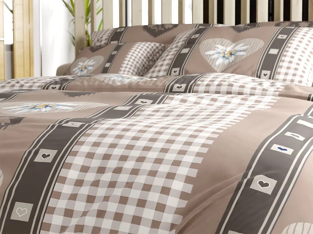 Lenjerie din bumbac COUNTRY HEART bejă Dimensiune lenjerie de pat: 70 x 90 cm | 140 x 200 cm