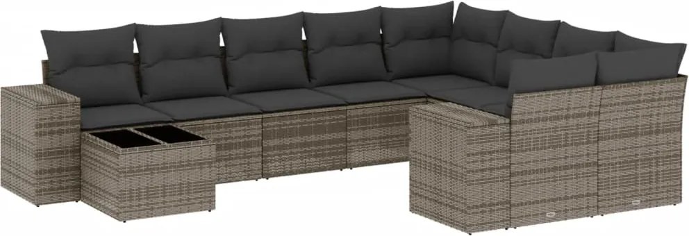 vidaXL Set mobilier de grădină cu perne, 10 piese, gri, poliratan