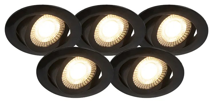 Set de 5 spoturi moderne încastrate negre cu LED-uri reglabile în 3 trepte - Mio