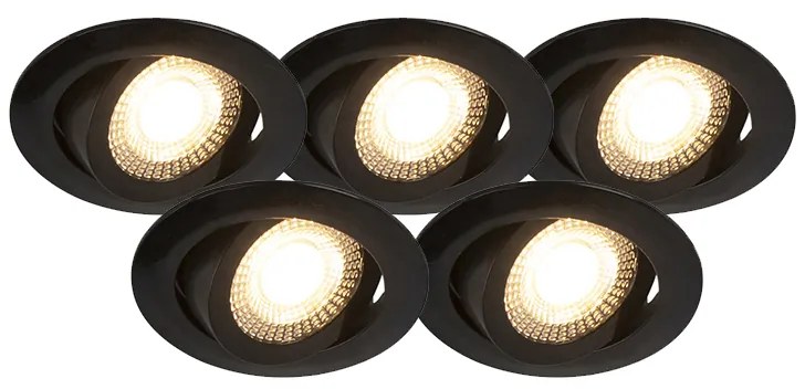 Set de 5 spoturi moderne îngropate negre incl. LED cu dimmer în 3 trepte - Mio