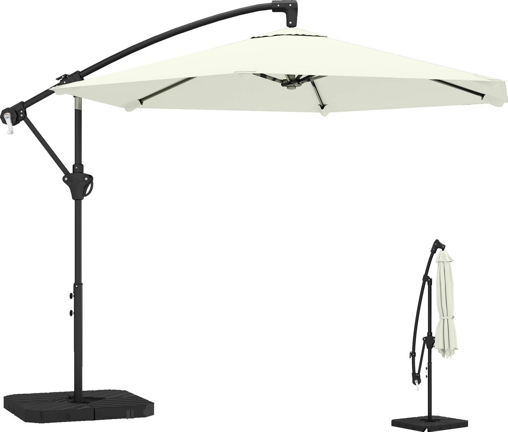 Outsunny Umbrelă cantilever 3 m cu bază încrucișată și plăci de greutate, umbrelă de grădină exterioară cu manivelă, crem | Aosom Romania
