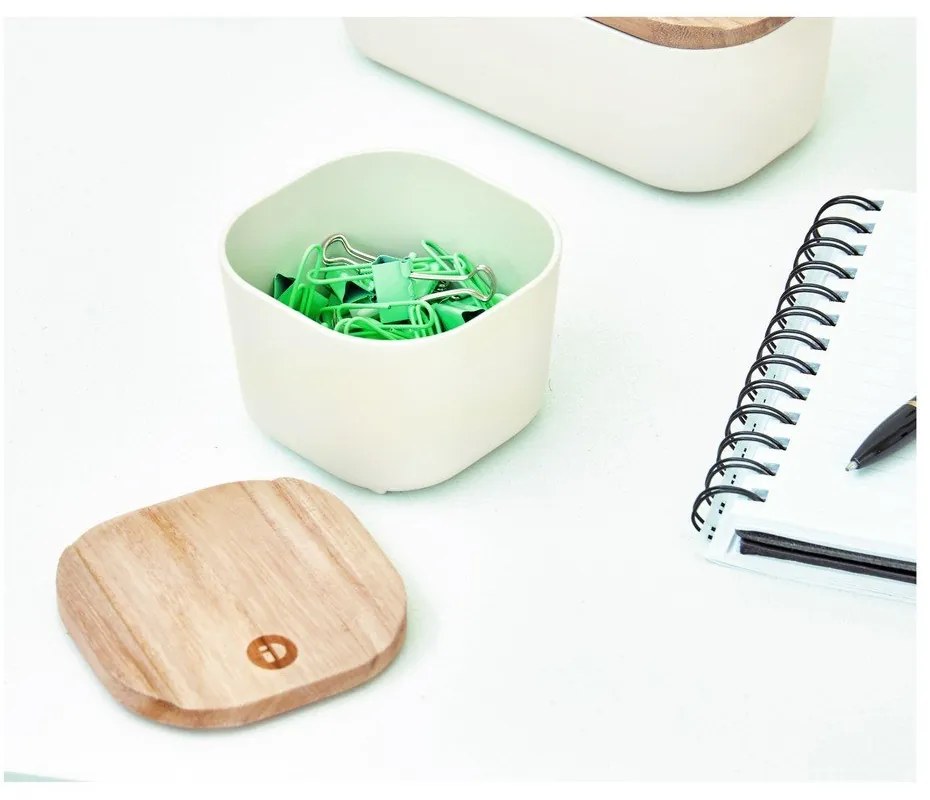 Cutie depozitare cu capac din lemn paulownia iDesign Eco, 9 x 9 cm, alb