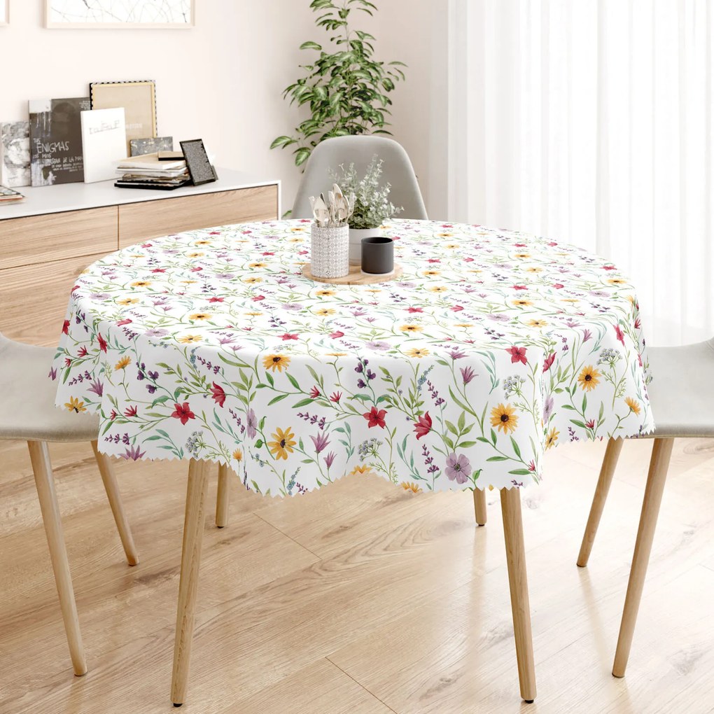 Goldea față de masă teflonată - flori colorate de primăvară - rotundă Ø 100 cm